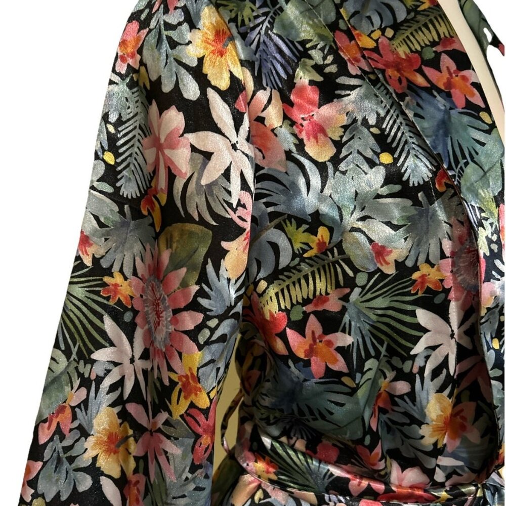 Kimono Robe Hawaiian Lei Palm Floral Multicolor Tie Flowy New Women’s Gift - Picture 5 of 14